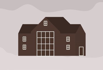 Fototapete - Facade of modern living town house or cottage in Scandic style. Exterior of wooden Scandinavian building of sustainable architecture. Suburban residence or ranch. Flat monochrome vector illustration.