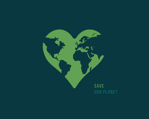 vector illustration continuous drawing of the heart shaped world.