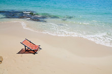 Deckchair On The Beach, The Most Beautiful White Sand Beach In Thailand, Samet Island, Rayong 