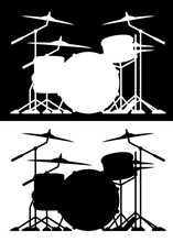 Drum Set Silhouette Isolated Vector Illustration In Both Black And White
