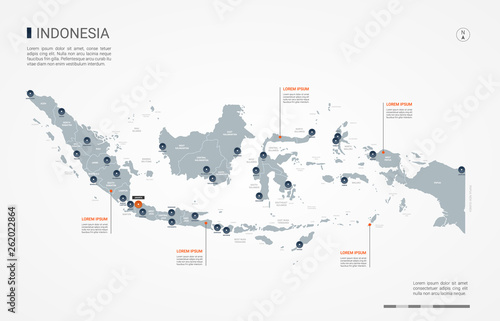 Cuadros en Lienzo Indonesia map with borders, cities, capital and administrative divisions