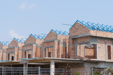 Double story luxury terrace house under construction in Malaysia.  Designed by architect with modern and contemporary style. Conventional construction method was used. 