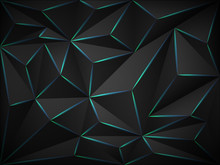 Low Poly Dark 3d Background With Blue Neon  Lines .