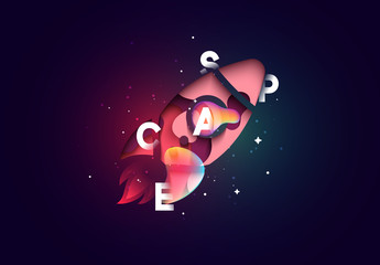 Wall Mural - space abstract background with spaceship