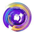 3d render, abstract round brush stroke, violet yellow paint splash, colorful splatter circle, artistic vivid spiral smear, isolated on white background
