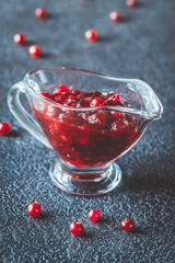 Canvas Print - Cranberry sauce in glass gravy boat