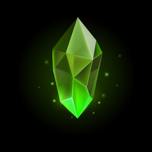 Green Mineral Crystal Precious Stone, Magic Crystal Gem. Precious Gem Icon. Luxury Symbol On The Black Background