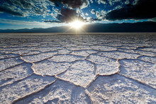 Sunset Over Badwater Basin, Death Valley National Park, California. At -282 Feet Below Sea Level It Is The Lowest Point In North America.