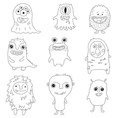 Wall Mural - Set of cute monsters in hand drawn style