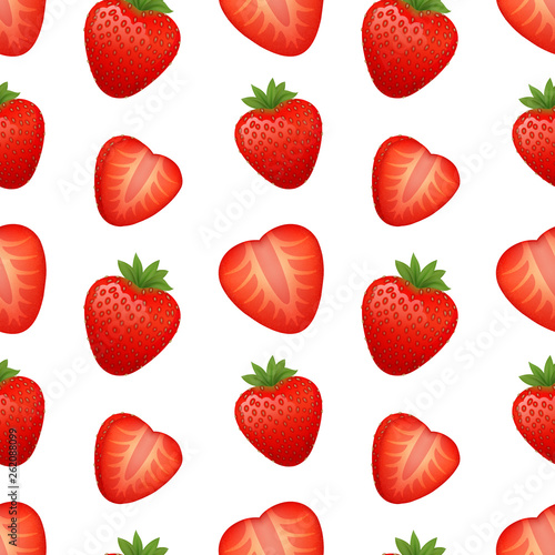 Seamless pattern made from strawberries. for packaging, advertisements. Vector illustration.. Realistic style. endless picture. © leya1703100