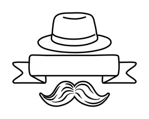 Poster - hat with ribbon and moustache black and white