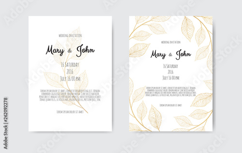 Vector invitation with gold floral elements. Luxury ornament template. greeti...