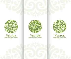 Set of green abstract logo design in a circle shape. Can be used as monogram or emblem. Great for invitation background or wallpaper. Ornament vector illustration.