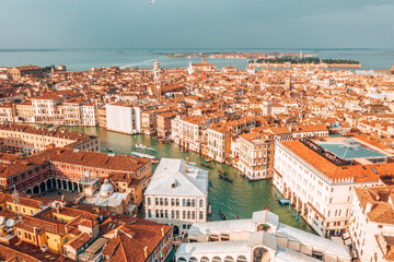 Wall Mural - epic panoramic aerial cityscape of venice with santa maria della salute church and rialto bridge in 