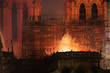Burning roof of Notre Dame cathedral on April 15th, 2019 in Paris, Frrance.