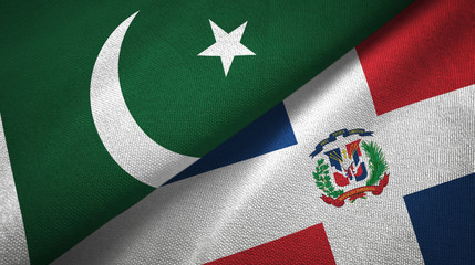 Pakistan and Dominican Republic two flags textile cloth, fabric texture