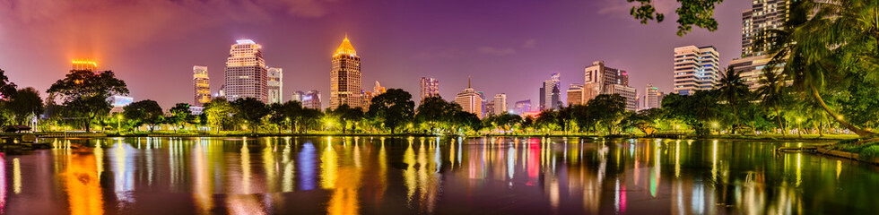 Wall Mural - Panoramic view of Bangkok skyline. Night cityscape of Bangkok, Thailand. Panorama