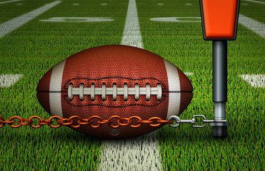 Football with First Down Chains Near the Fifty - Closeup