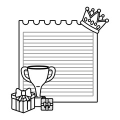 Canvas Print - paper sheet with crown trophy and gift boxes black and white