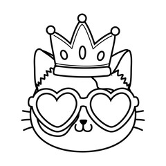 Poster - cat with heart sunglasses and crown black and white