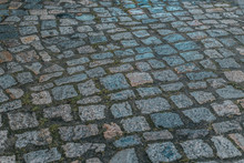 Grungy But Stylish And Cozy Paving Stone In Perspective. Classical European Architecture Street Design