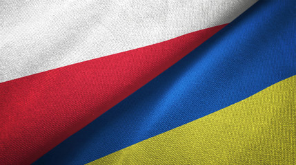 Wall Mural - Poland and Ukraine two flags textile cloth, fabric texture