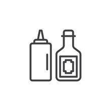 Barbecue Sauces Line Icon. Linear Style Sign For Mobile Concept And Web Design. Mustard And Ketchup Bottles Outline Vector Icon. BBQ Symbol, Logo Illustration. Pixel Perfect Vector Graphics