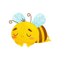 Poster - Sleeping bee. Humanized bee sleeping sweetly. Vector illustration on white background. Cartoon style.