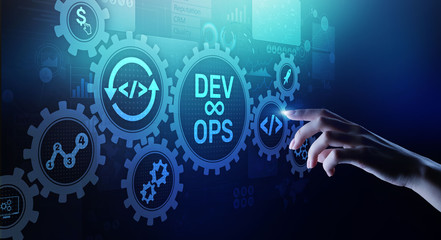 devops agile development concept on virtual screen.