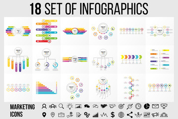 Wall Mural - vector 18 set of infographics template design . business data visualization timeline with marketing 