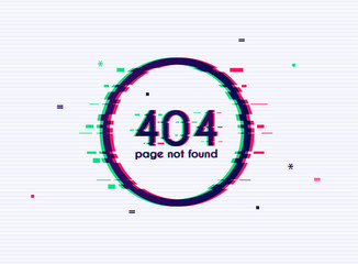 Error with glitch effect on screen. Error 404 page not found. Flat design modern vector illustration concept.