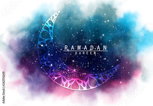 Abstract Crescent Moon Graphic Design And Night Sky Watercolor