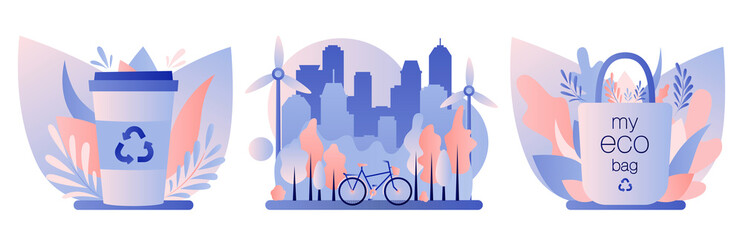 Urban ecology set. Zero Waste. Flat style. Vector illustration