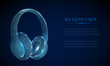 Abstarct low poly style headphones. Wireframe structure.