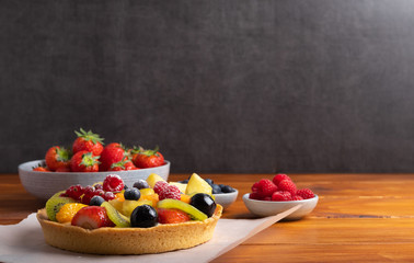 Poster - homemade fruit pie on a rustic wooden table