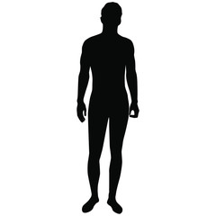 Vector silhouette figure of a man, standing, black color, isolated on white background