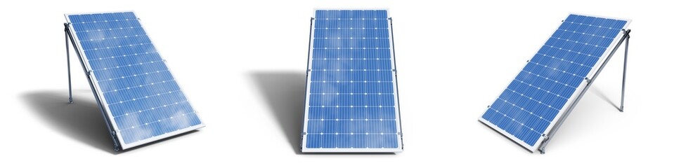 3d illustration solar panels isolated on white background. set solar panels with reflection beautifu