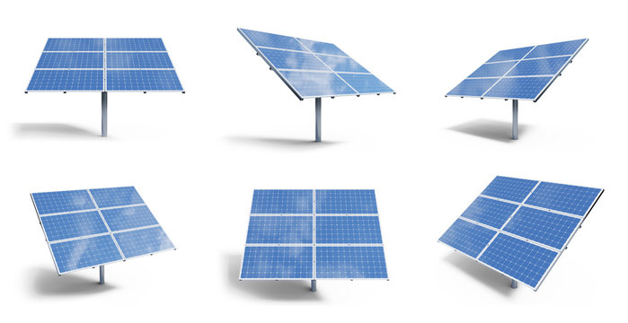 3d illustration solar panels isolated on white background. set solar panels with reflection beautifu
