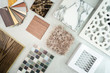 Samples of material, wood , on concrete table.Interior design select material for idea. Decoration idea concept ...
