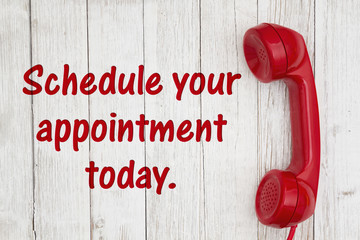 Wall Mural - Schedule your appointment today text with retro red phone handset