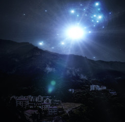 Wall Mural - nature landscape and constellation over it, elements of this image furnished by nasa b