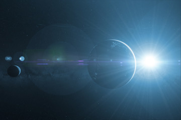 Wall Mural - view of moon earth and sun in outer space, elements of this image furnished by nasa b