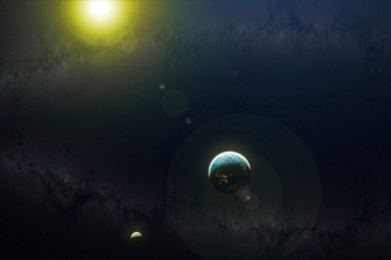 Wall Mural - view of moon earth and sun in outer space, elements of this image furnished by nasa b