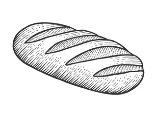 Bread loaf sketch engraving vector illustration. Scratch board style imitation. Black and white hand drawn image.