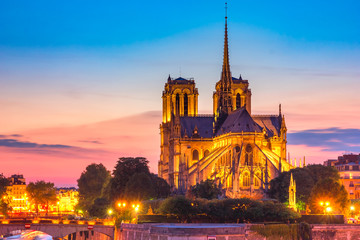 Wall Mural - Cathedral of Notre Dame de Paris at sunset, France