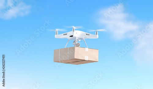 Download Blank White Quadrocopter On Sky Background With Box Mock Up Side View 3d Rendering Empty Wireless Helicopter Flying With Parcel Mockup Clear Technology Outdoor Toy For Delivery Stock Photo Adobe Stock