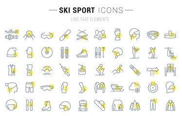 Canvas Print - Set Vector Line Icons of Ski Sport.