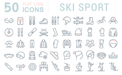 Poster - Set Vector Line Icons of Ski Sport.