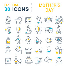 Poster - Set Vector Line Icons of Mother's Day