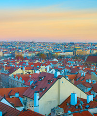 Fototapete - Skyline of Prague twilight Czech